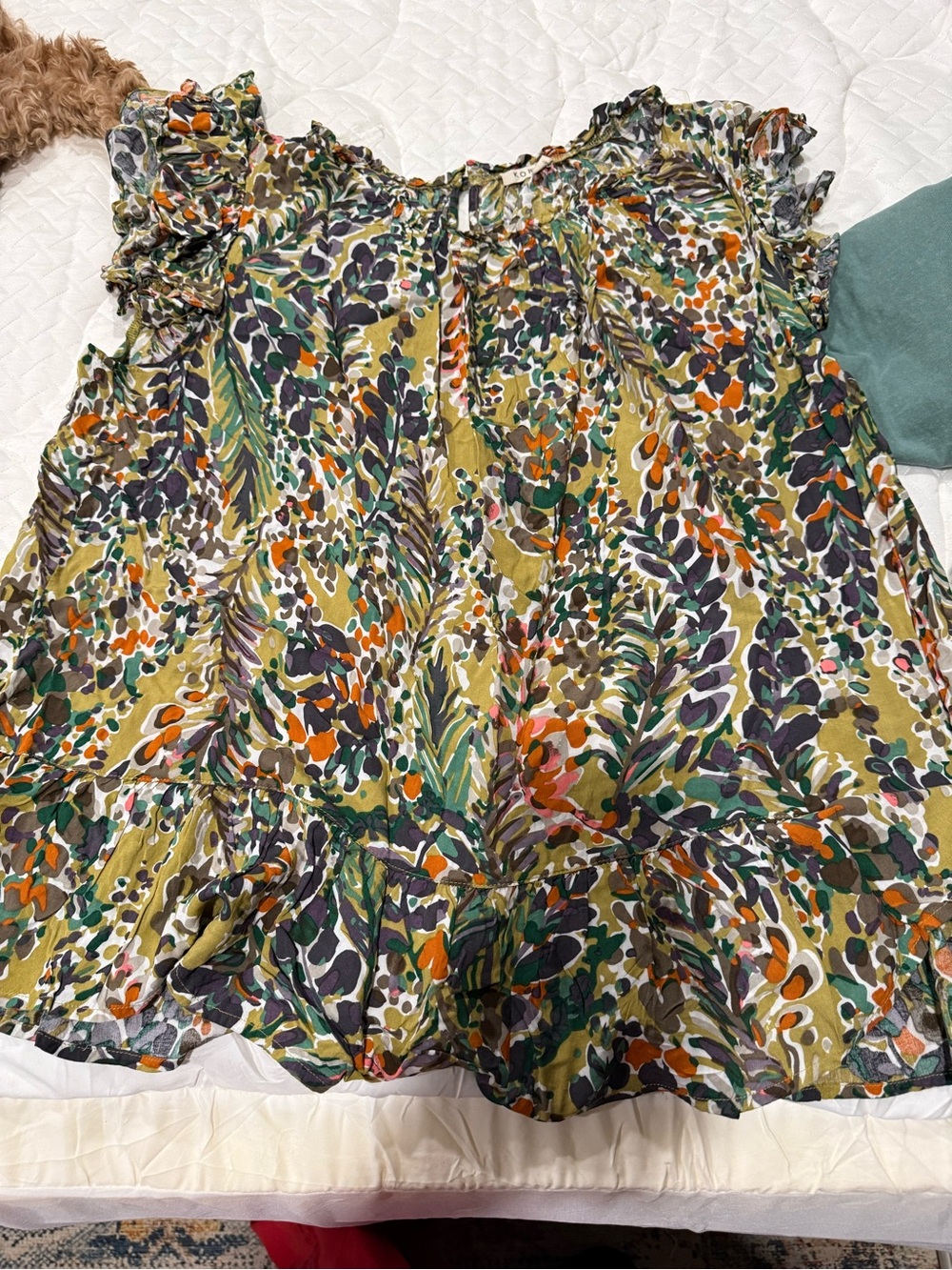 Kori Olive Floral Blouse with Orange & Green Accents